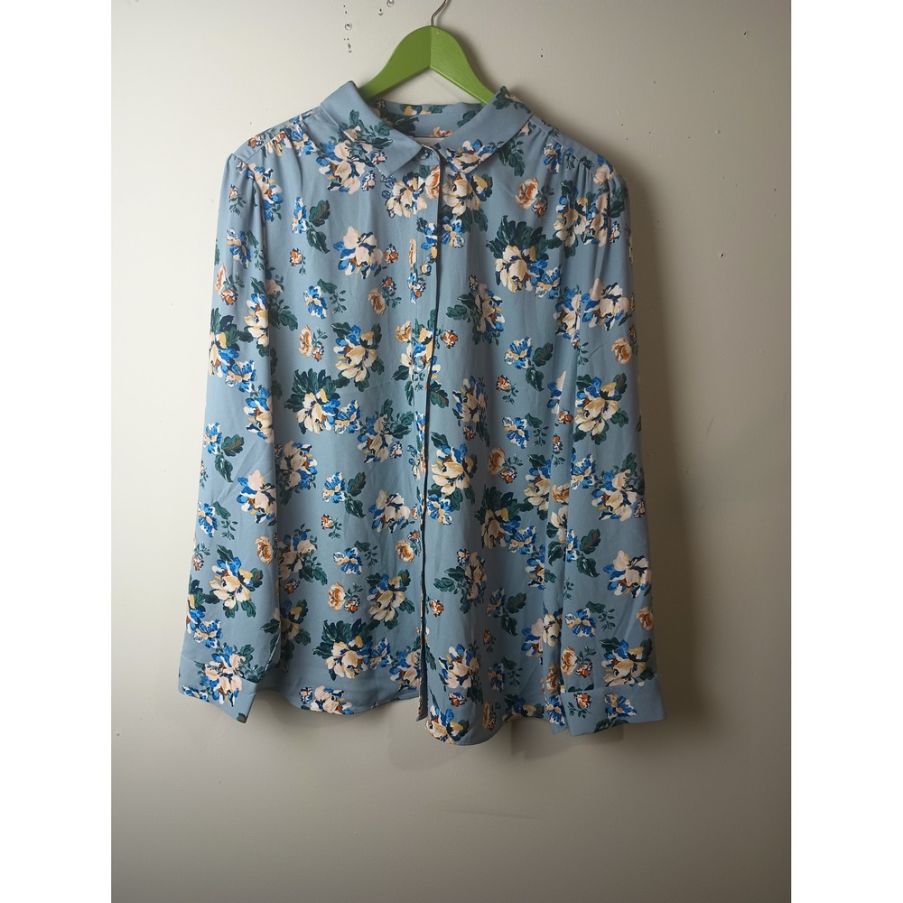 LC Lauren Conrad Blue Floral Button Down Blouse Long Sleeve Top Womens 2X